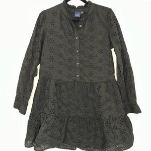 GAP Green Eyelet Button Tiered Dress